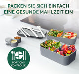 Umami-Lunchbox für Erwachsene, stapelbare Bento-Box mit 4 Besteck und Fächern, Lunchbox für Erwachsene, To-Go-Salatbehälter, Picknick-/Büro-Lunchbox, Anthrazit, 1500 ml Frischhalteboxen Naty Shop