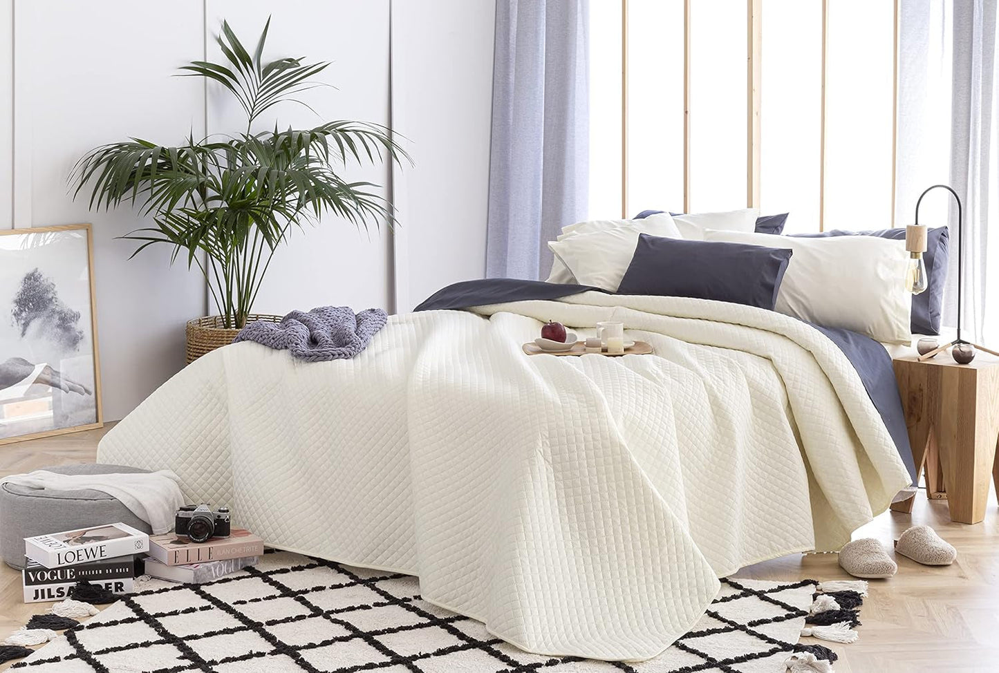 Todocama Fine Boutique Tagesdecke, Rautenmuster, Frühling, Sommer, Herbst, Winter, 100 % extra weiche Mikrofaser, multifunktionale Tagesdecke, 105–200 x 260 cm, Beige
