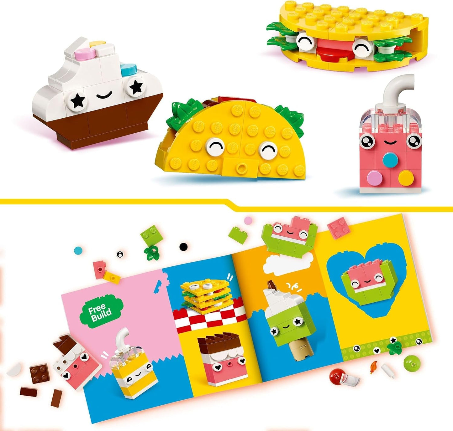 LEGO Classic Bauspaß für kreative Snacks, Lebensmittelspielzeug für fantasievolles Rollenspiel, Bauset für Jungen und Mädchen ab 4 Jahren, Cupcake, Avocado, Eis am Stiel und Taco 11039 Bausätze Besuchen Sie den LEGO-Store
