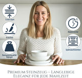 Crystal 48-teiliges Porzellan-Geschirrset TESTSIEGER Klares Porzellan-Geschirrset Schüsseln und Teller Tafelservice für 12 Pure Living-Geschirrsets in Weiß