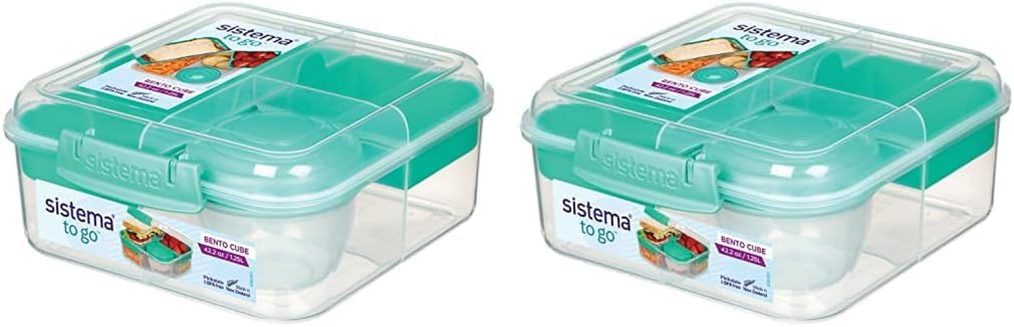 Bento Box TO GO Lunchbox-System mit Fächern | 1,25 L Lunchbox mit Joghurt-/Obstbehälter | für Kinder und Erwachsene l | BPA-frei Minty Teal [21685-8T], Mint Green Naty Shop Frischhalteboxen Mint Green 1,25 Liter (2er Pack)