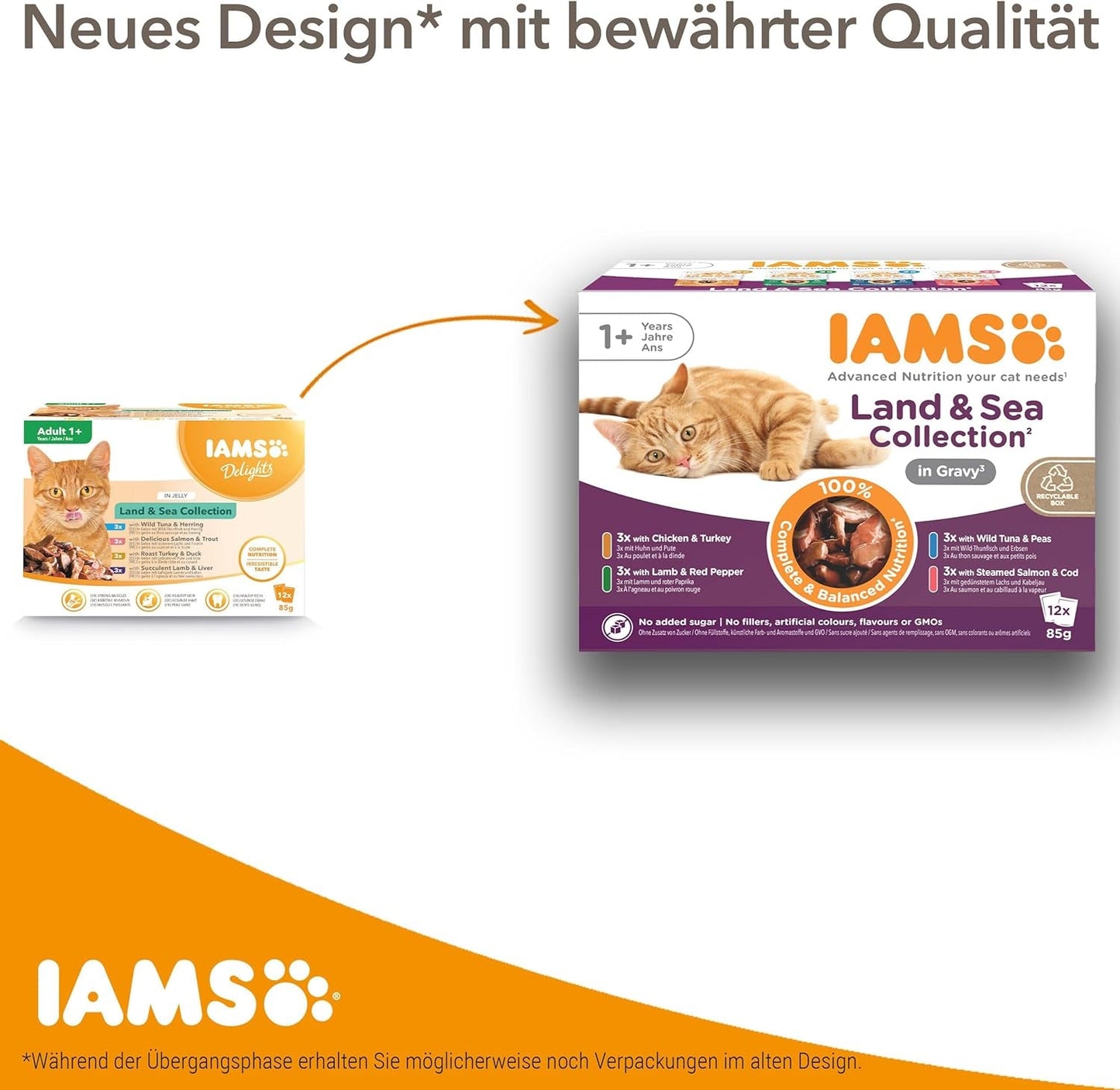 IAMS Delights Nassfutter für ältere Katzen – Multipack mit Huhn und Fisch in Soße, hochwertiges Nassfutter für Katzen ab 7 Jahren, 12 x 85g