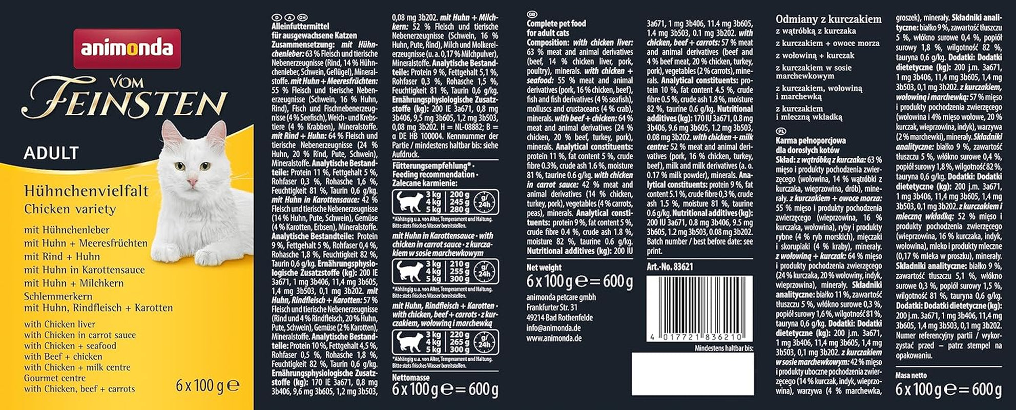 animonda Vom Feinsten Nassfutter für ausgewachsene Katzen, Hühnersorte, 6 x 100 g