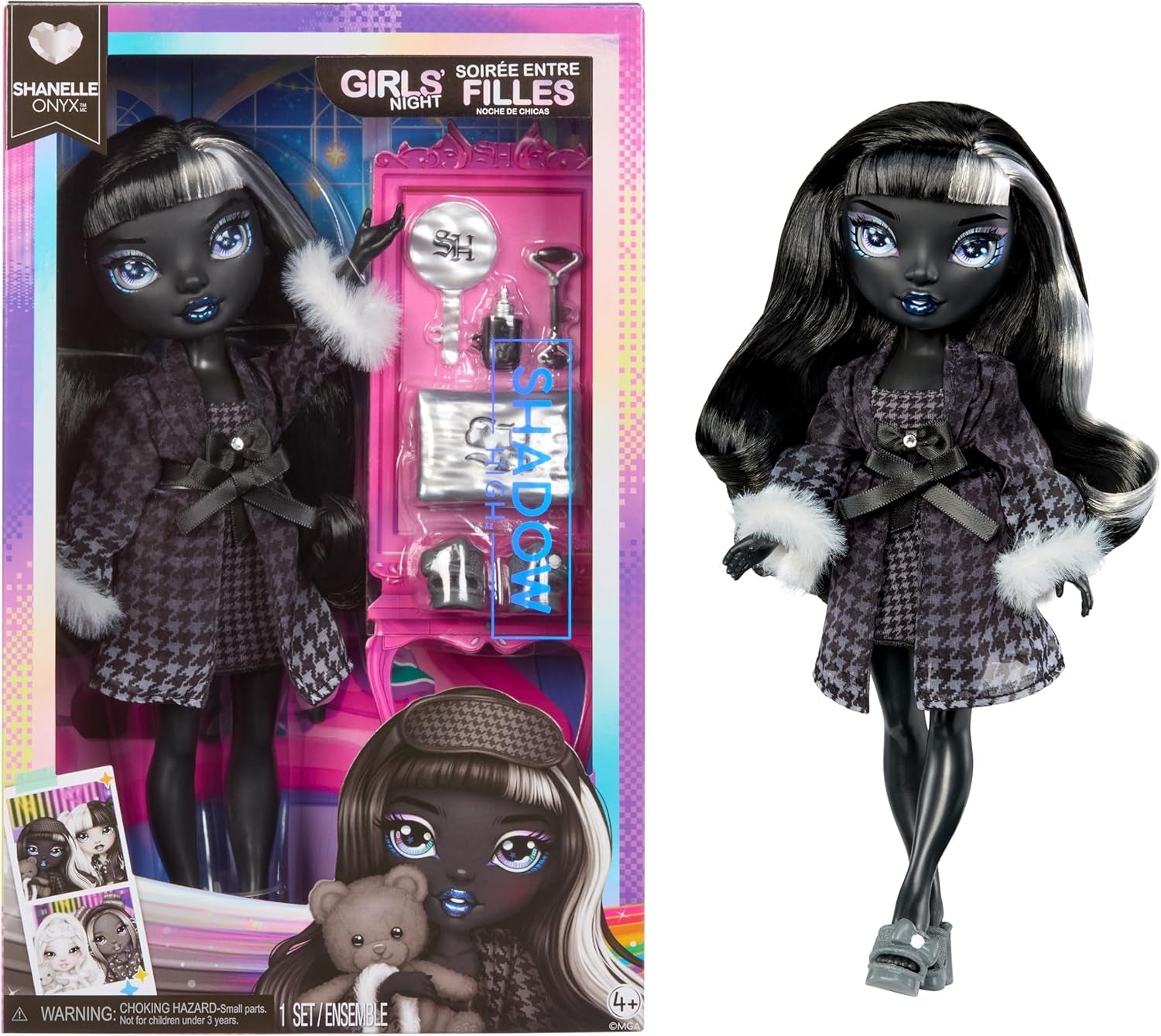 Rainbow High Shadow High Girl's Night – Shanelle Onyx – 28 cm große Modepuppe in Grautönen, schwarzem Haar und Outfit mit Accessoires und Kamm – Für Sammler und Kinder ab 6 Jahren