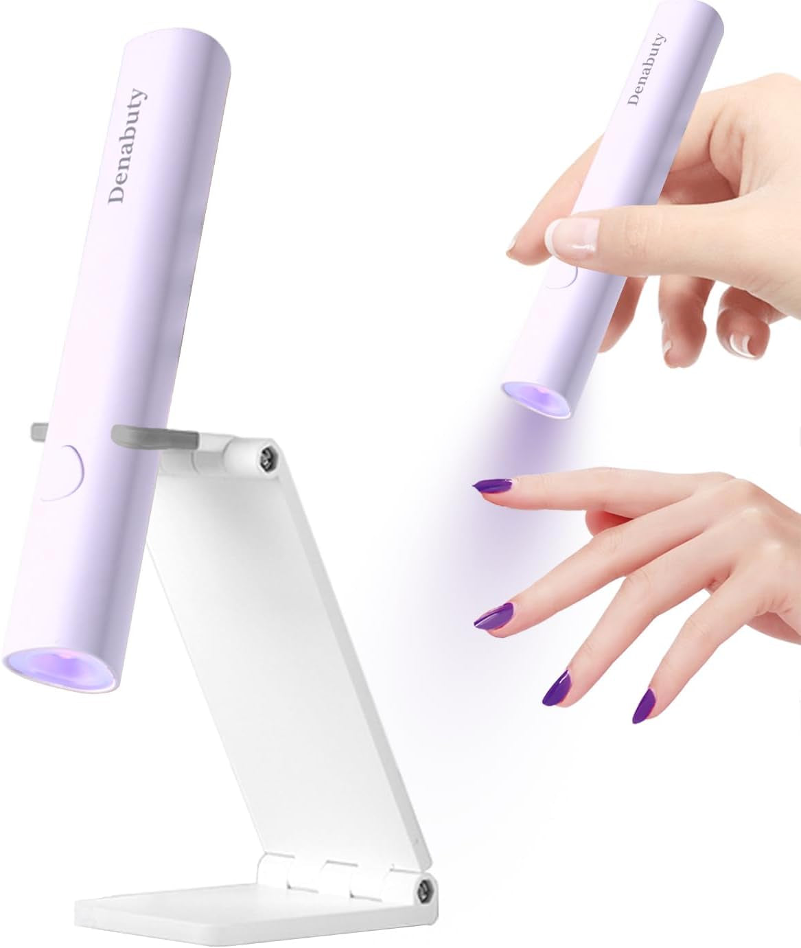 Denabuty UV-Lampe für Gel-Nagellack, Mini-U-V-LED-Lampe für Nagelersatz mit Ständer, tragbare kleine UV-Nagellampe für Gel-Nagellack, zum Aushärten von Nagelkleber und Nagelspitzen weiß