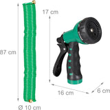 Relaxdays Spiralschlauch, ausziehbar bis 20 m, flexibler Gartenschlauch mit Wassersprüher, 7 Sprühmuster, grün