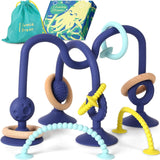 JUMBLE JANGLE Baby-Beißring: Baby-Beißspielzeug 3-24 Monate | Set mit 7 BPA-freien Kauspielzeugen | Kühlender Silikon-Beißring | Kleinkindspielzeug mit Saugnapf für Hochstuhl, Tisch und Badewanne