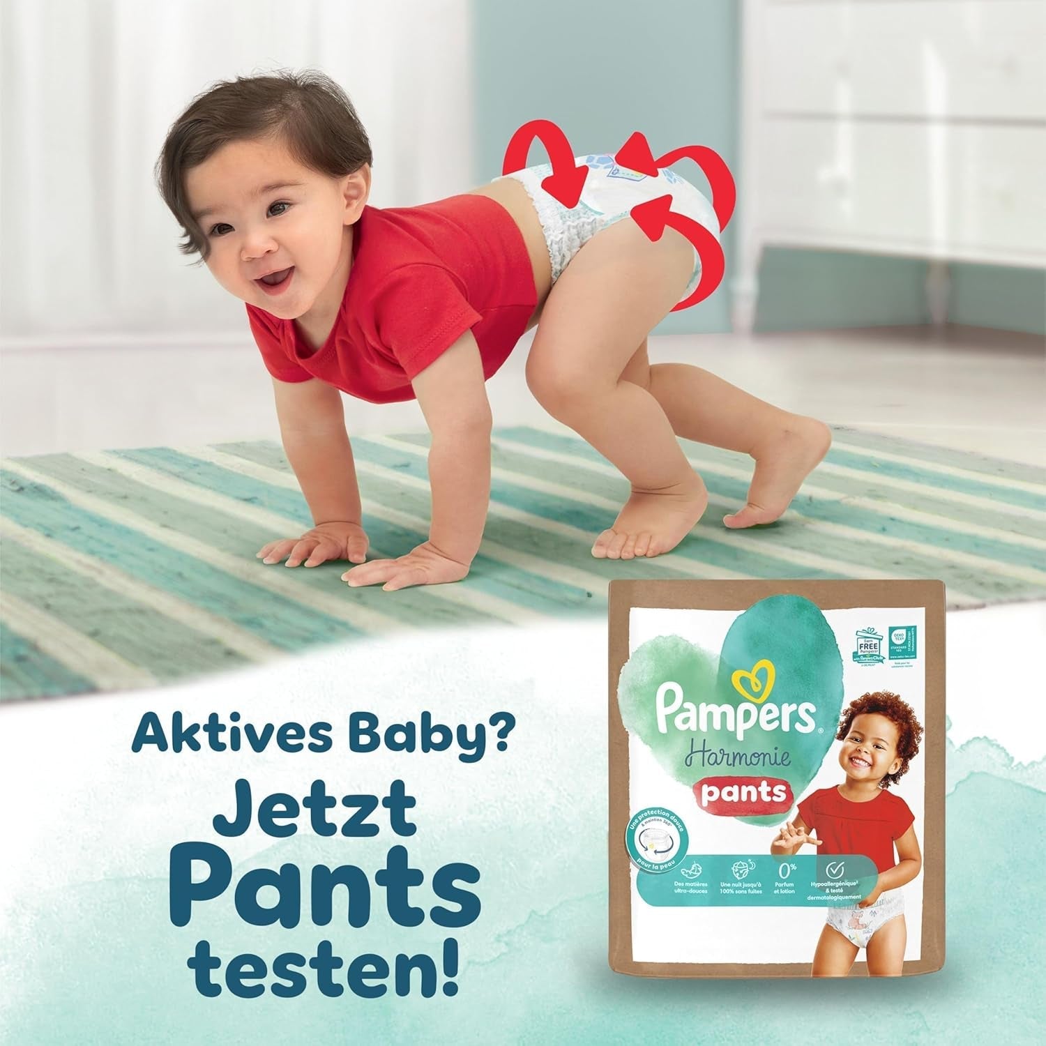 Pampers Harmony Windeln, Größe 4, 174 Windeln, 9 kg–14 kg, sanfter Hautschutz mit 100 % Pampers-Schutz