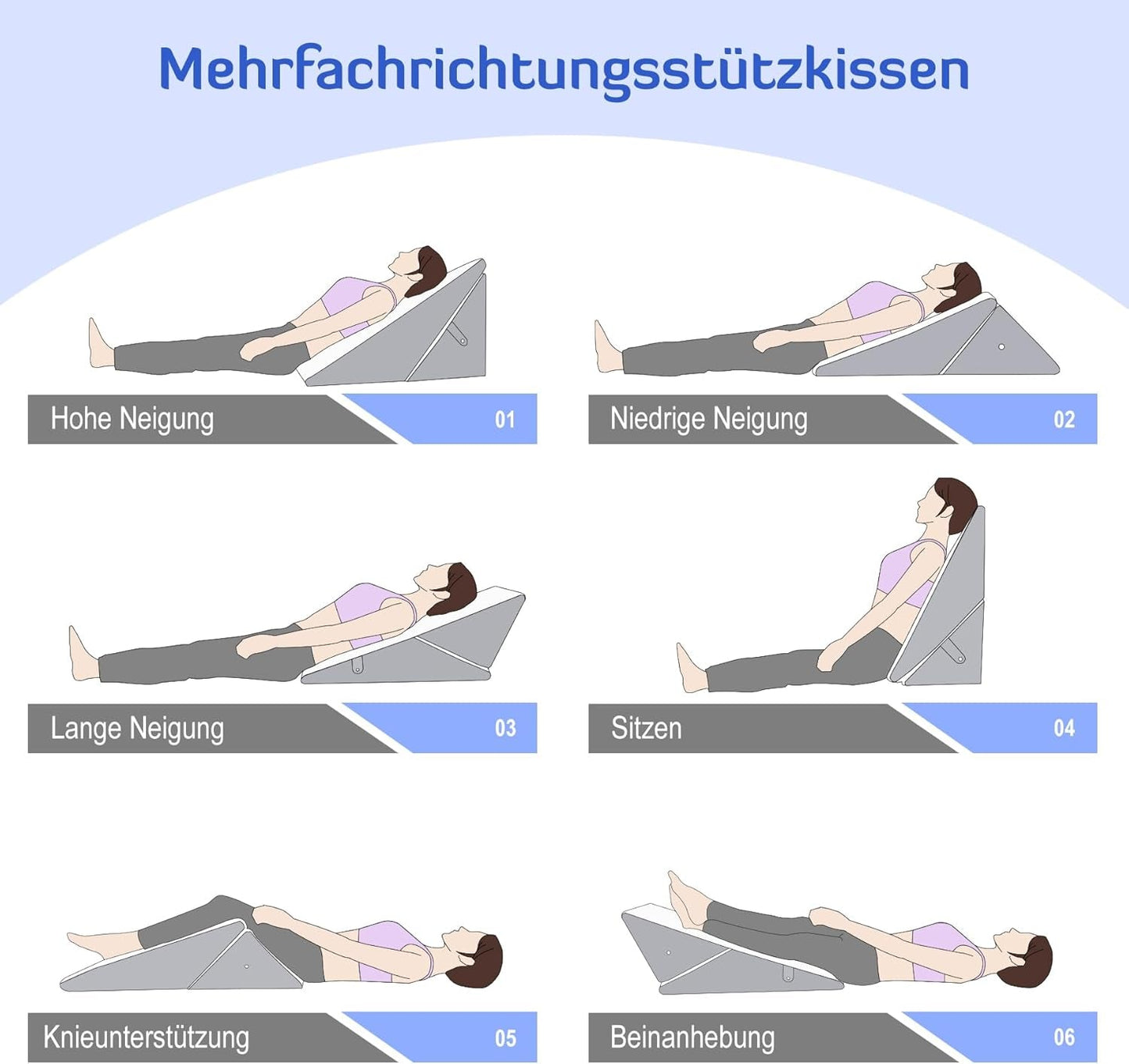 Verstellbares Keilkissen für Kinder, hochdichtes Schaumstoff-Lesekissen für Bett und Sofa, ergonomisches Bettkeil-Kopfkissen für Schlaf-Reflux-Apnoe, Beinkissen/Rückenkissen zum Spielen und Lesen (weiß und grau)