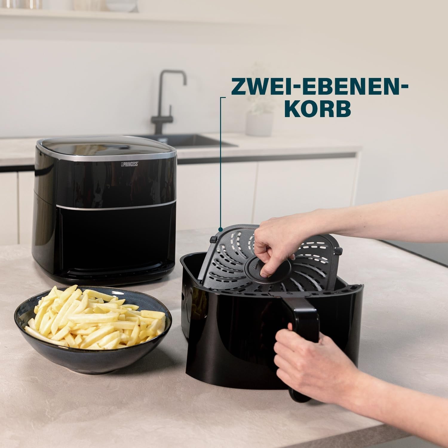 Princess Digital Heißluftfritteuse – Variable Schüsselkapazität – Maximal 8 Liter – 6 voreingestellte Programme. Haushaltsgeräte Naty Shop