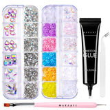 Makartt Strass-Klebegel – 15 ml UV-Nagelkleber-Set mit rosa Nagel-Charms, Herz-Kreis-Nagelschmuck und Nageldesign-Zubehör für Heim-Maniküre, Valentinstagsgeschenk