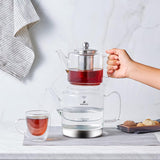 Karaca Dora Wasserkocher-Set aus Borosilikatglas mit Tee-Ei aus Edelstahl, 2-Liter-Wasserkocher und 1-Liter-Glaskessel mit Tee-Ei, türkischer Wasserkocher, Caydanlik, türkischer Kräuterteezubereiter, loser Tee, XL