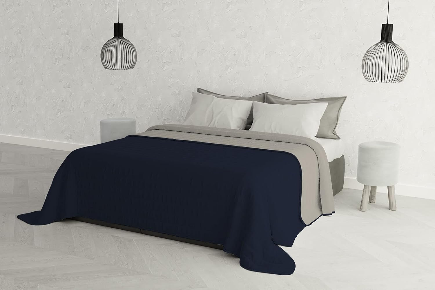 Italienische Bettwäsche Estivo Einzelbett, Leinen, Aqua, 170 x 270 cm Bettdecken und Steppdecken Naty Shop Grigio Chiaro/Blu Scuro 260 x 270 cm