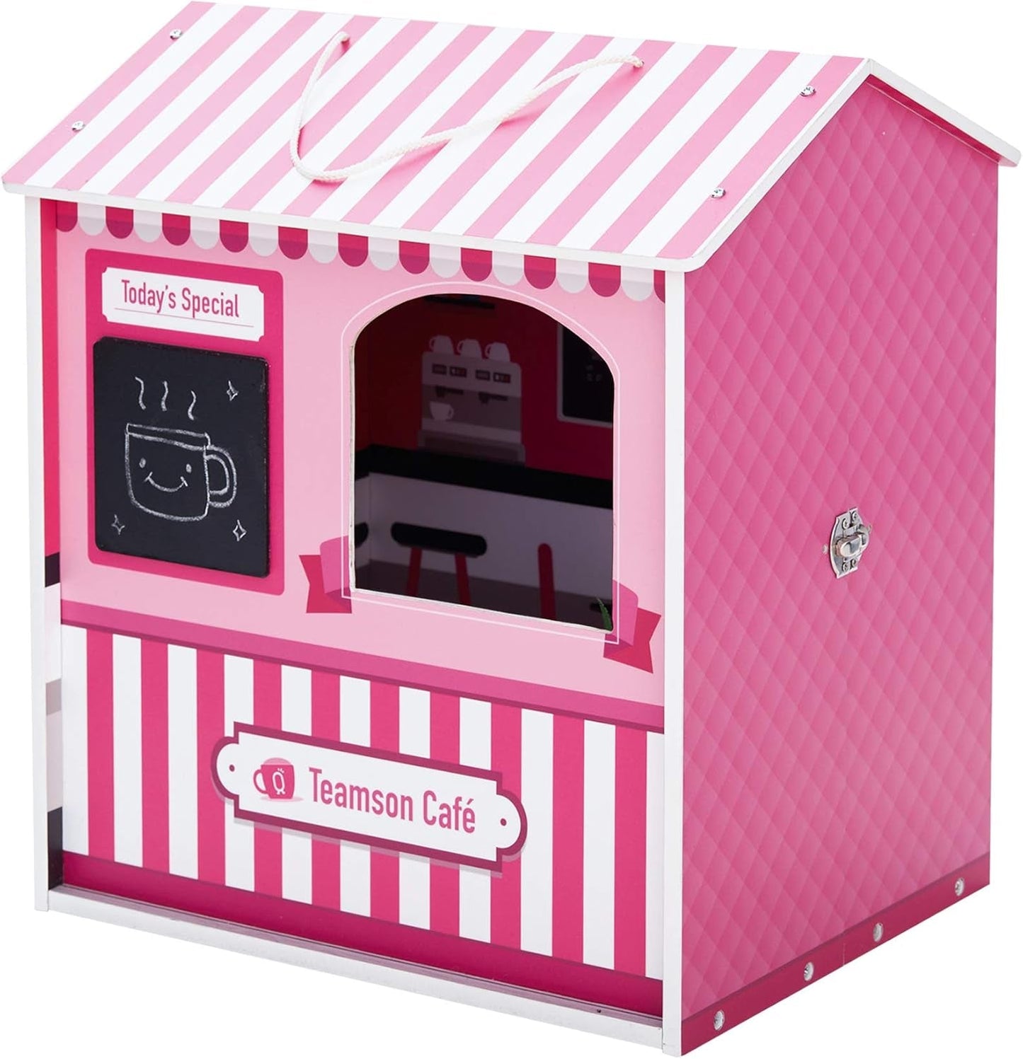 Teamson Kids – Dreamland City Café Puppenhaus 30 cm – Rosa/Weiß/Schwarz