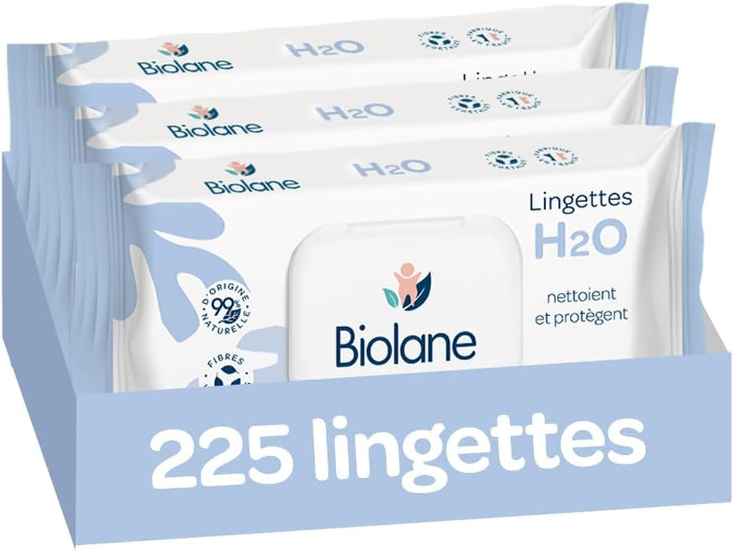 BIOLANE – Baby-Feuchttücher mit Wasser – 225 Tücher – 3 x 75 Stück – sanfte und effektive Reinigung – ab der Geburt – französische Qualität