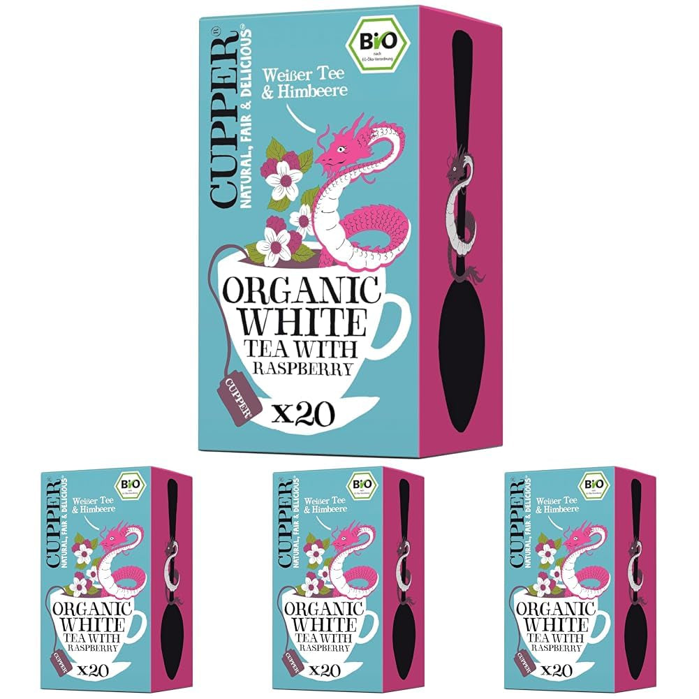 Cupper Bio-Weißtee, Himbeere, 20 Beutel, 34 g (4er-Pack)