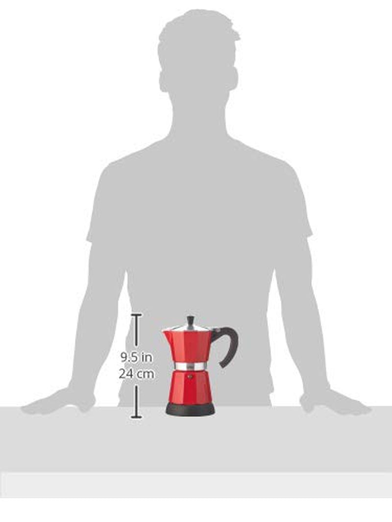 Cilio Classico Espressomaschine für 6 Tassen | elektrisch 480W | Ø 11,5 cm Höhe: 25 cm | Aluminium | rot | integriertes Kochfeld | mit Warmhaltefunktion und Reduzierfilter | für Reisen oder Camping