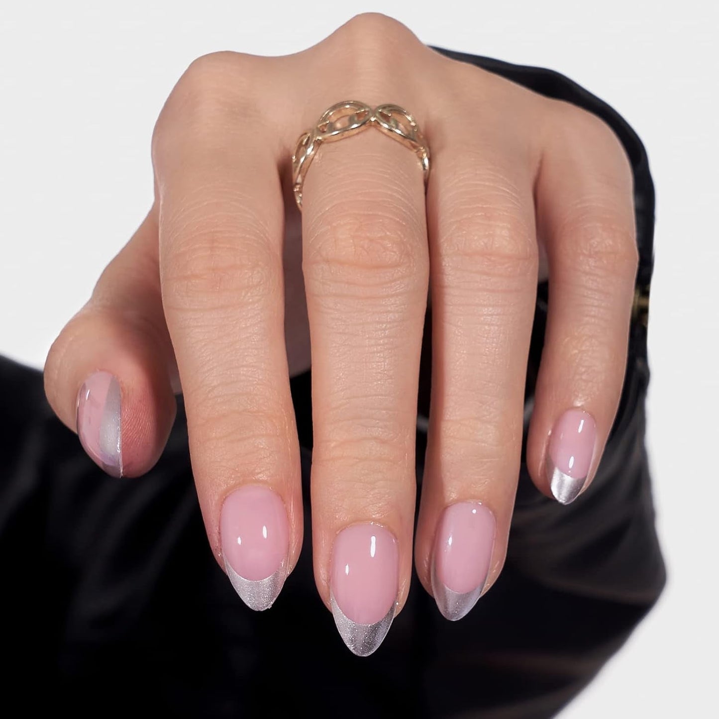 Btartbox Kurze quadratische künstliche Nägel, Babyboomer, zum Aufkleben, weiß, Farbverlauf, rosa, künstliche Nägel, kurze künstliche Nägel mit Nagelkleber, 30 Stück, quadratische künstliche Nägel