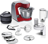 Küchenmaschine Bosch Serie 4 MUM5X720, integrierte Waage, Edelstahlschüssel 3,9 l, Mixer 1,25 l, 1000 W Zubehör Essen und Stillen Baby Naty Shop Single Dunkelrot / Silber 2 Zubehörteile