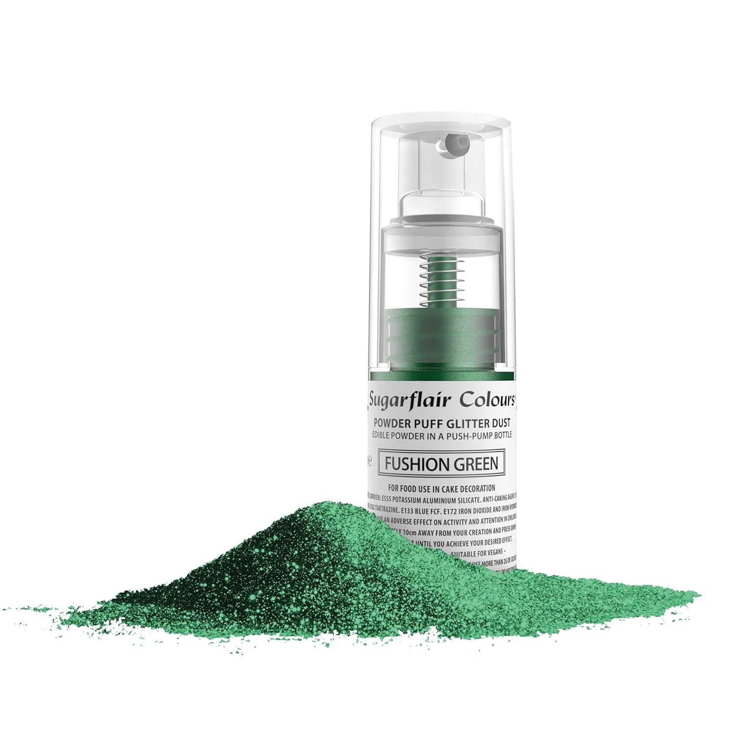 Sugarflair Pumpspray, Puff Dust, Fusion Green – Lebensmittelfarbe zum Dekorieren von Kuchen, aerosolfreies Spray für Kuchen, Muffins und mehr – 10 g