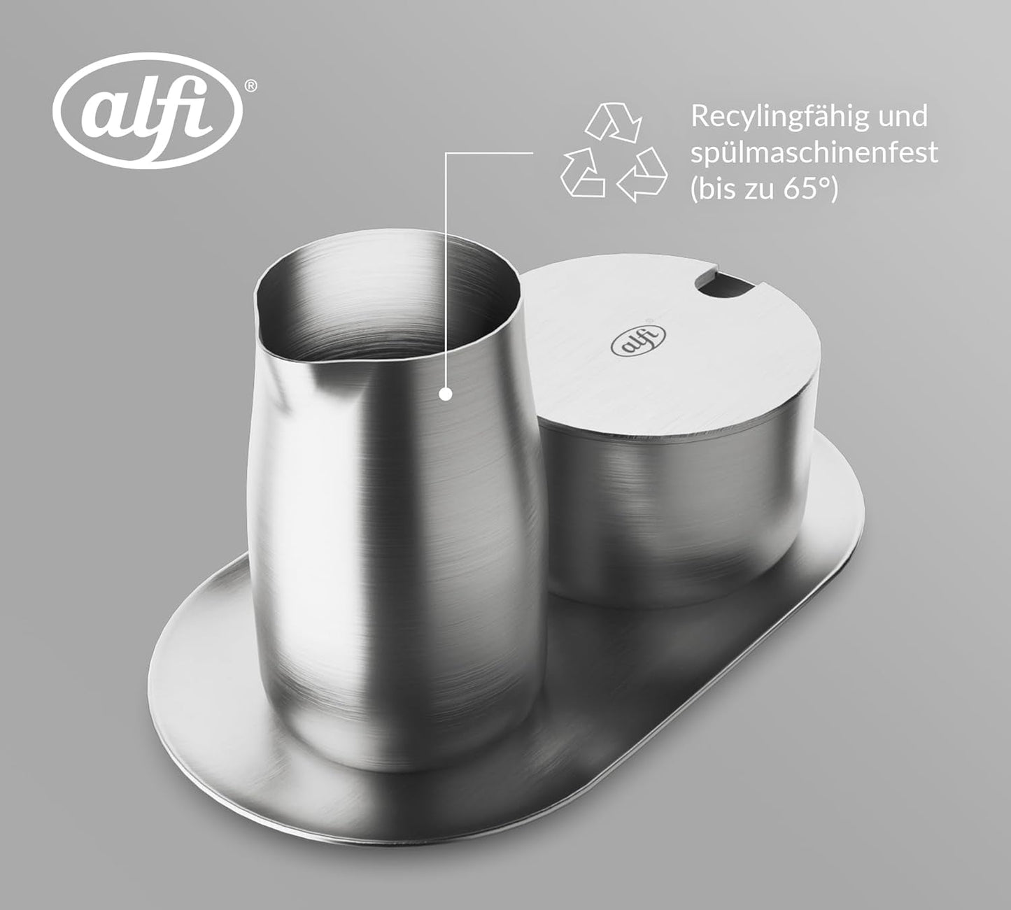 alfi Milch- und Zuckerset, matte Oberfläche, hochwertiges Milch- und Zuckerset aus Edelstahl, elegantes Design, spülmaschinenfest, langlebig