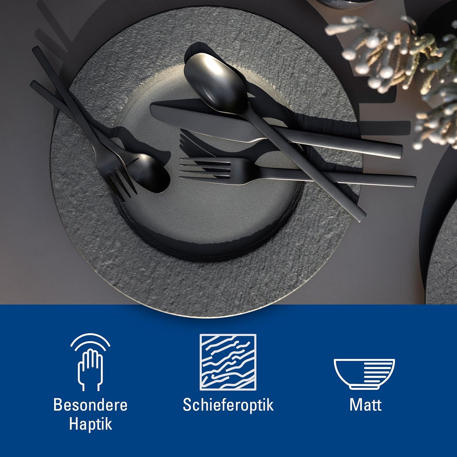 Villeroy & Boch - Manufacture Rock Tafelservice, 6-teilig, Tafelservice für 2 Personen, Premium-Porzellan, Schwarz