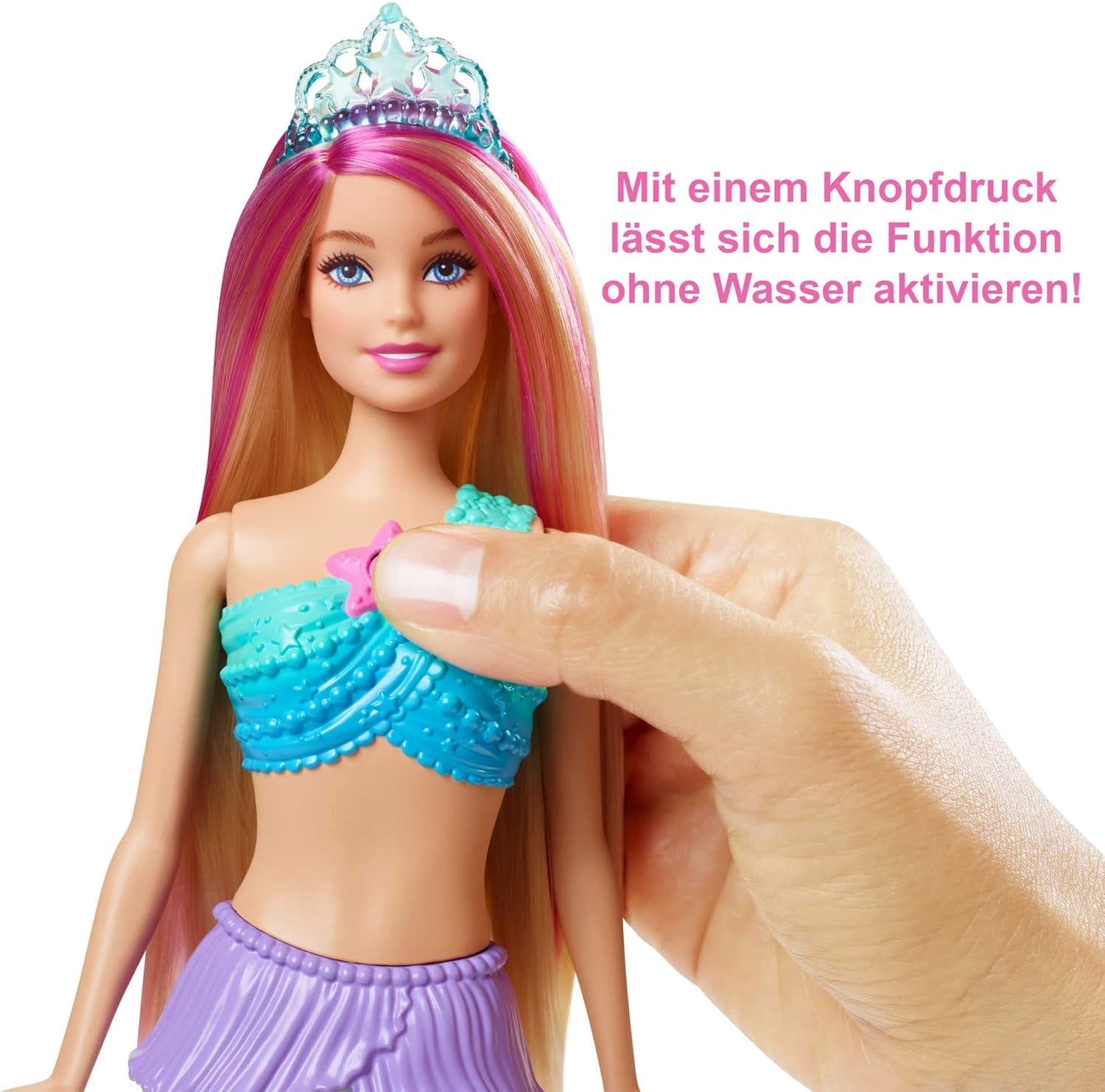 Barbie Dreamtopia Magic Light Meerjungfrau-Puppe mit blonden Haaren, Barbie-Puppe mit Meerjungfrauenschwanz, geeignet als Geschenk für Kinder ab 3 Jahren, HDJ36
