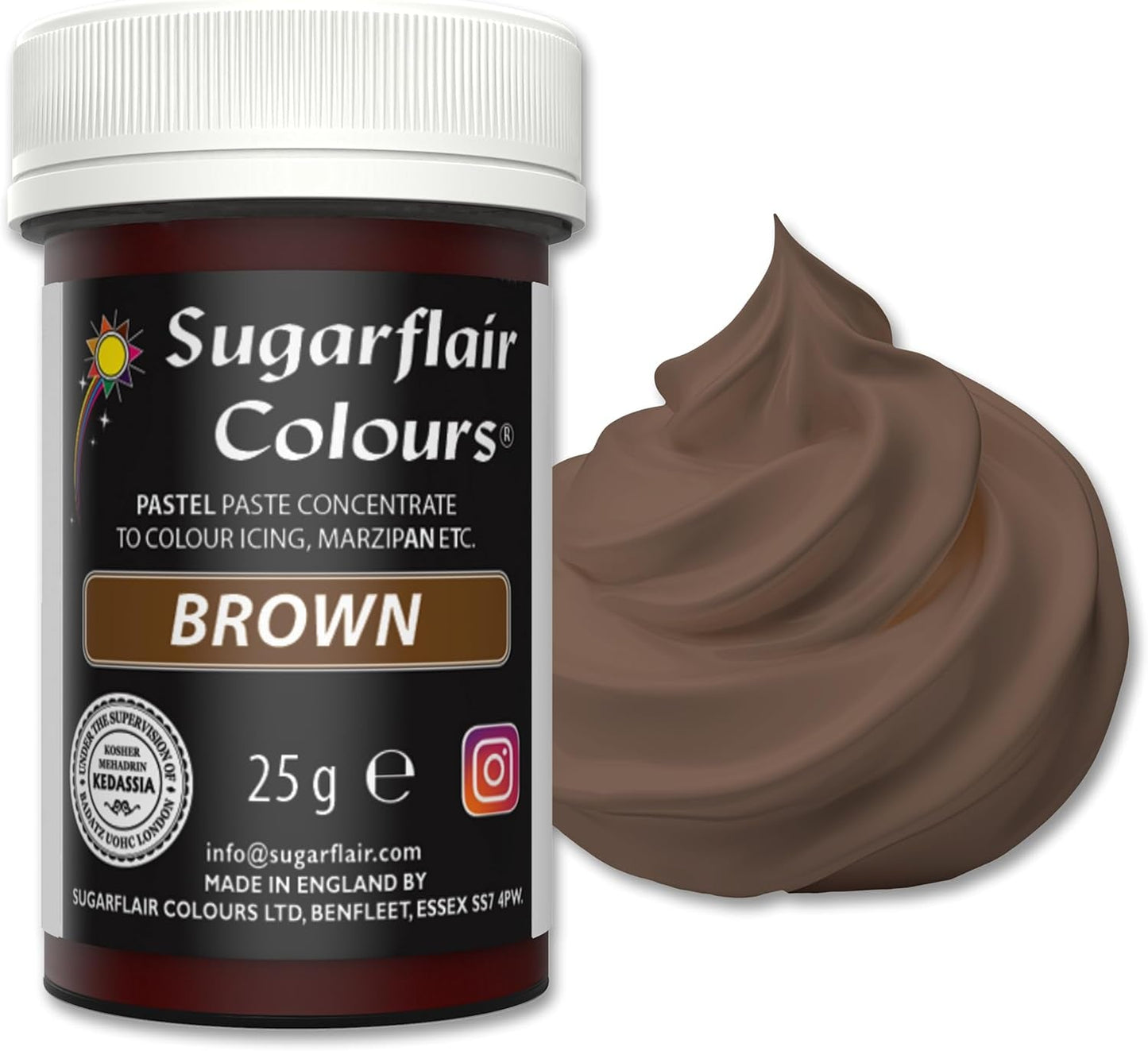Braune Lebensmittelfarbpaste von Sugarflair, hochkonzentrierte pastellfarbene Lebensmittelfarbe für Buttercreme, Fondant, Zuckerguss, Kuchendekorationen und mehr! Lebendige Lebensmittelfarbe! - 25 g