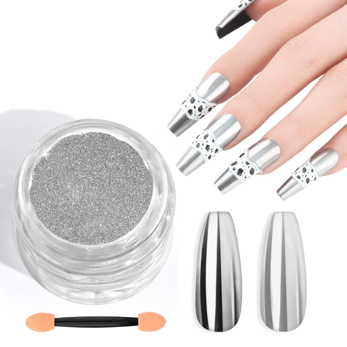 Saviland Chrom-Nagelpulver-Set – rosa Laser-Chrom-Nagelpulver mit Spiegeleffekt, Laser-Nagelkunst, Nagel-Glitzer-Maniküre-Dekorationspulver mit Schwammstäbchen, Nagel-Glitzer-Puder-Nagelstudio