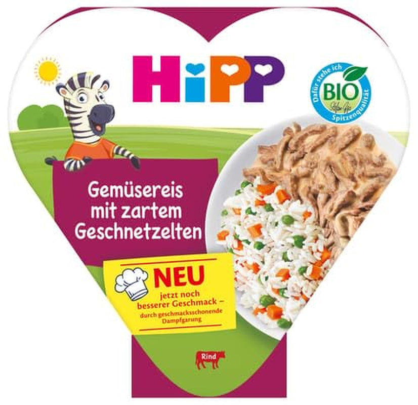 Reis mit Gemüse und zartem Fleisch in Scheiben geschnitten 250g