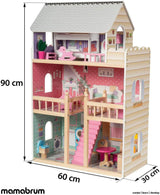 A405 LED-beleuchtetes Puppenhaus – 3 Etagen und Möbelset – Spielhaus aus Holz inklusive Zubehör: Küche, Badezimmer, Schlafzimmer – Geschenk für Mädchen ab 3 Jahren. Puppenhäuser Naty Shop