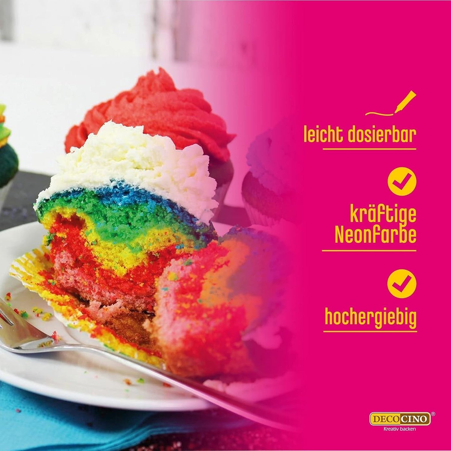 Decocino Neon Lebensmittelpaste Rot – Hochdosierte Lebensmittelfarbe – Zum Einfärben von Kuchen, Muffins, Cupcakes – Geschmacksneutral