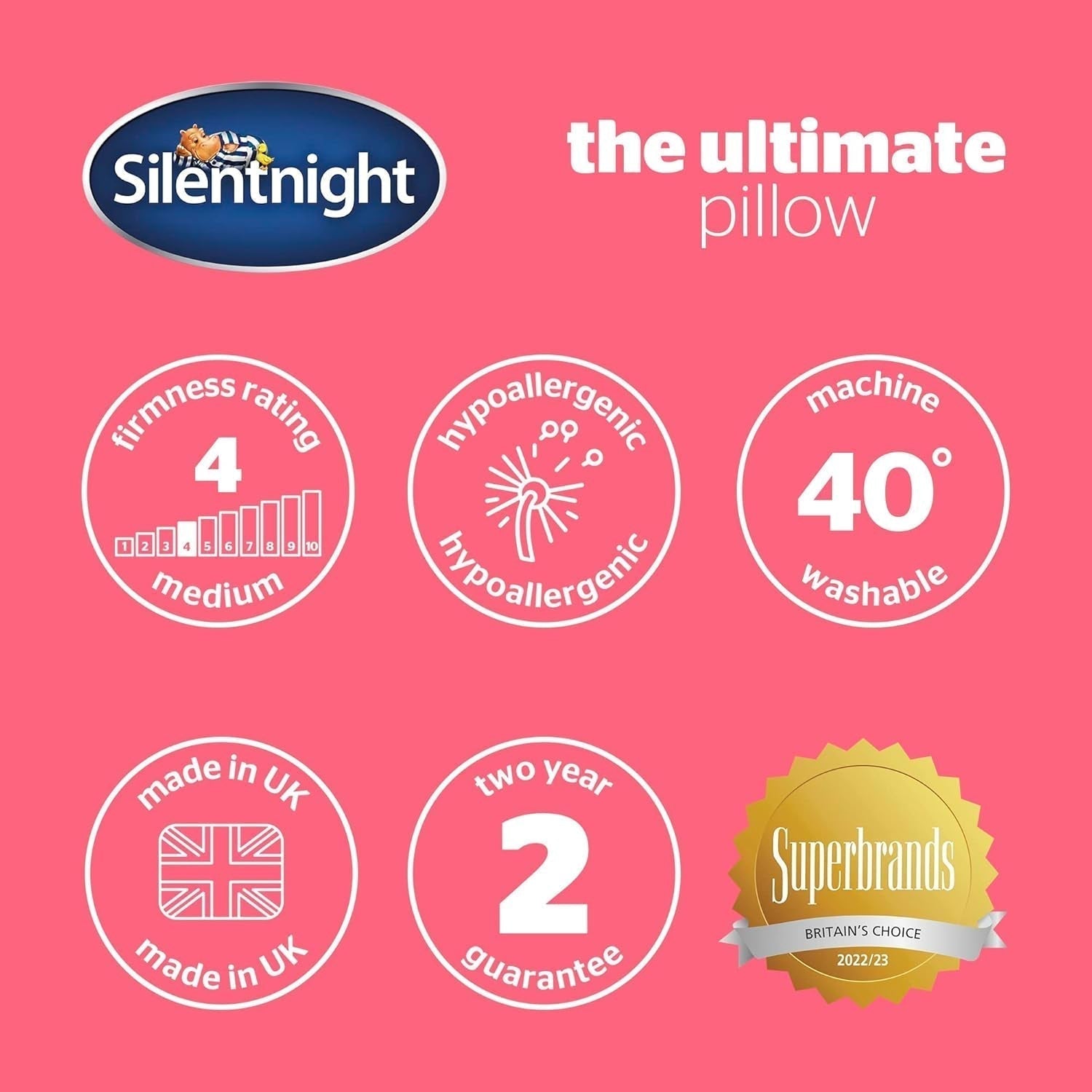 Silentnight Ultimate Pillow – weiches und stützendes Bettkissen mit Pinsonic Soft Touch Luxus-Steppbezug, maschinenwaschbar und hypoallergen für Rücken- und Seitenschläfer, 1 Stück Naty Shop Standard-Kissen