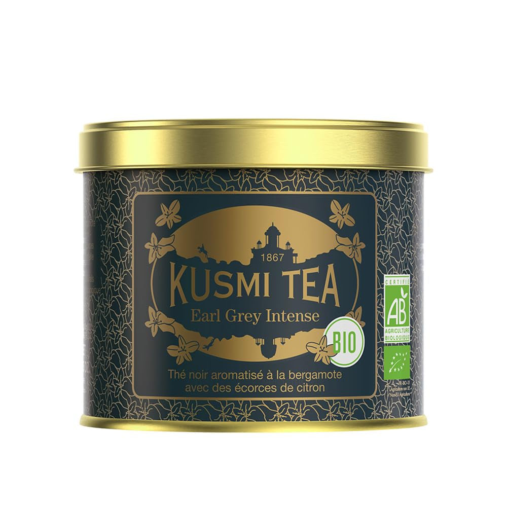 Kusmi Tea – Earl Grey Intense – Bio-Earl-Grey-Schwarztee mit kräftiger Bergamotte und würziger Zitrone – loser Tee – 100 g Metallbox – Menge für ca. 50 Tassen