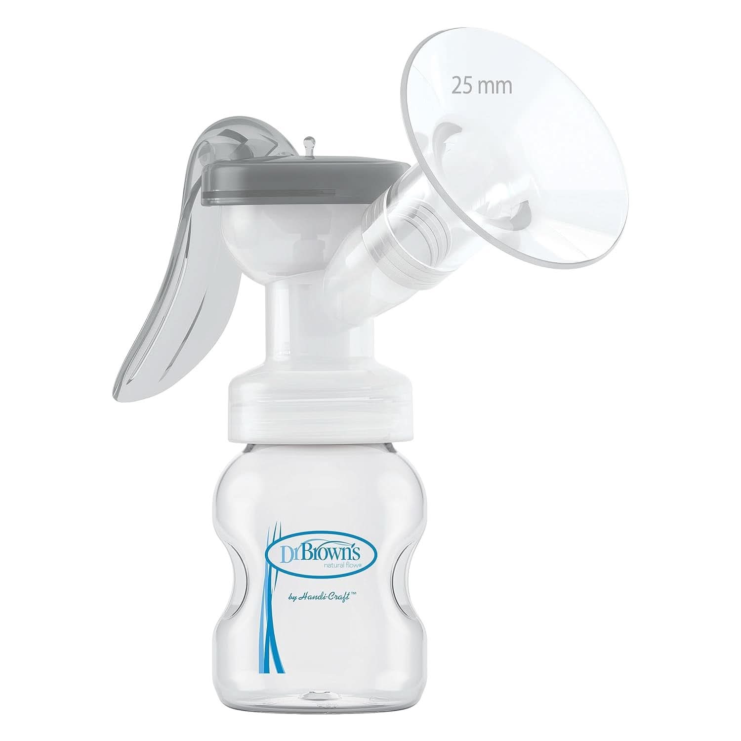 Manuelle Milchpumpe mit Softshape-Schutz aus 100 % Silikon (B, 25-mm-Flansch) und Anti-Kolik-Optionen + 150-ml-Weithalsflasche mit langsam fließendem Sauger der Stufe 1 Zubehör Essen und Stillen Bebe Naty Shop