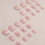 24 Stück weiße quadratische Nägel zum Aufkleben, rosa Farbverlauf, Blumenmuster, zum Aufdrücken der Nägel, künstliche Nägel, falsche Nagelkunst, französische quadratische Nägel, künstliche Nägel für Frauen
