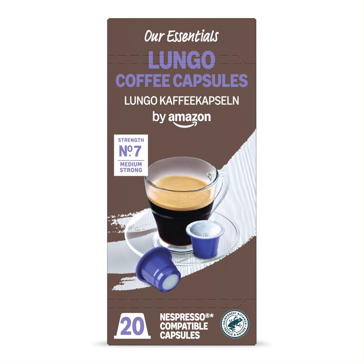 von Amazon Lungo Kaffee-Kunststoffkapseln, Nespresso-kompatibel, 20 Stück, Packung mit 1 – Rainforest Alliance-zertifiziert