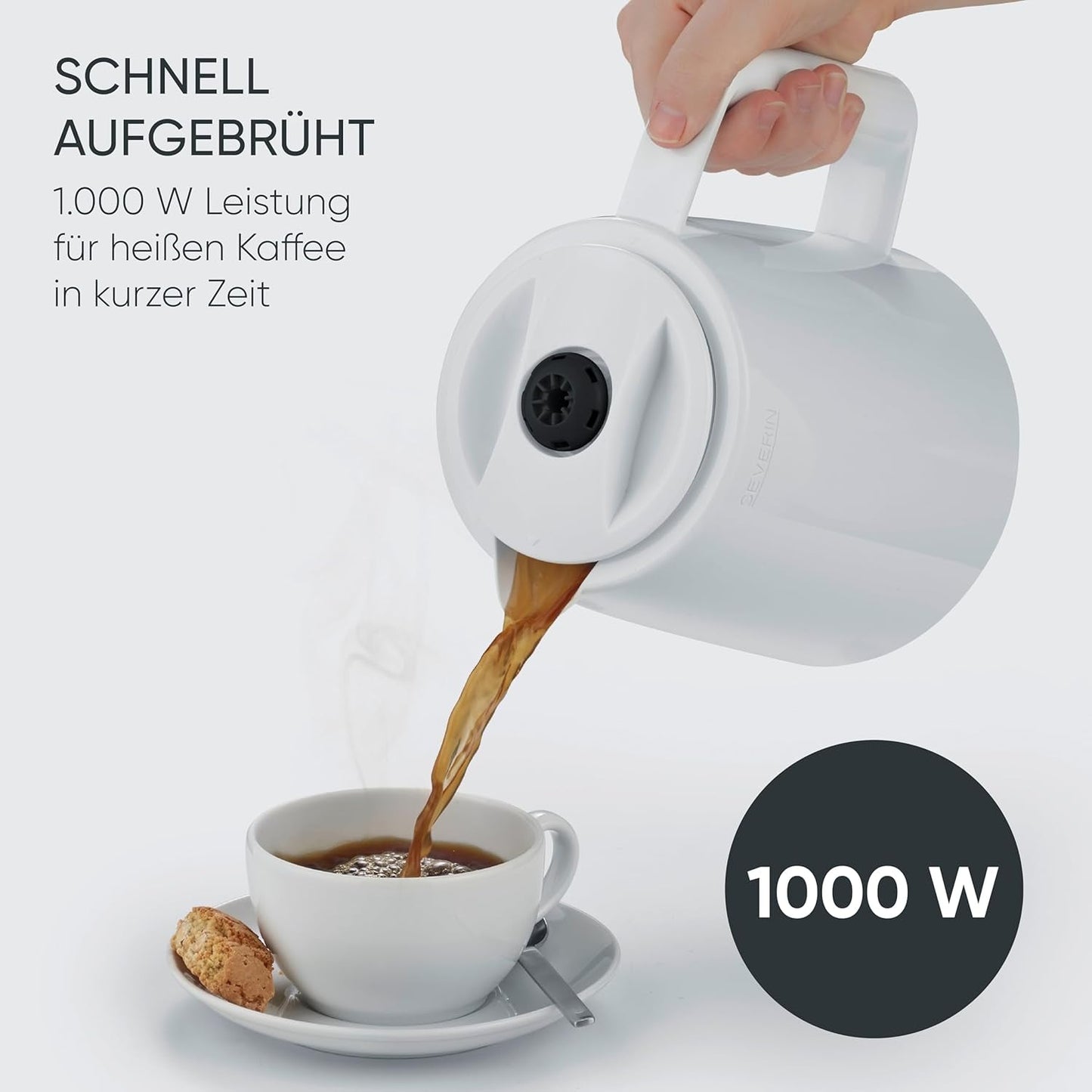 Severin Espressomaschine mit Filter und 2 Thermokannen, Espressomaschine mit Deckel, tropffreies Ausgießen, lange Temperaturhaltung, automatische Abschaltung, 1000 W, ca. 1 Liter, weiß, KA 9309