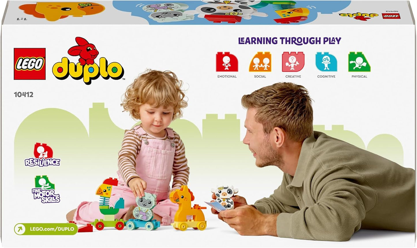 LEGO DUPLO Tiereisenbahn, Spielzeugeisenbahn mit Rädern, kreatives Bauen und Umbauen von Tierfiguren, Lernspielzeug für Kleinkinder, Geburtstagsgeschenk für Tierliebhaber, Mädchen und Jungen ab 1½ Jahren, 10412 Bausets. Besuchen Sie den LEGO-Store
