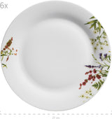Mäser Herbal Garden 4-Personen-Geschirrset mit Blumenmuster, 18-teilig, bestehend aus Speisetellern, Suppentellern und Desserttellern, Porzellan, Weiß