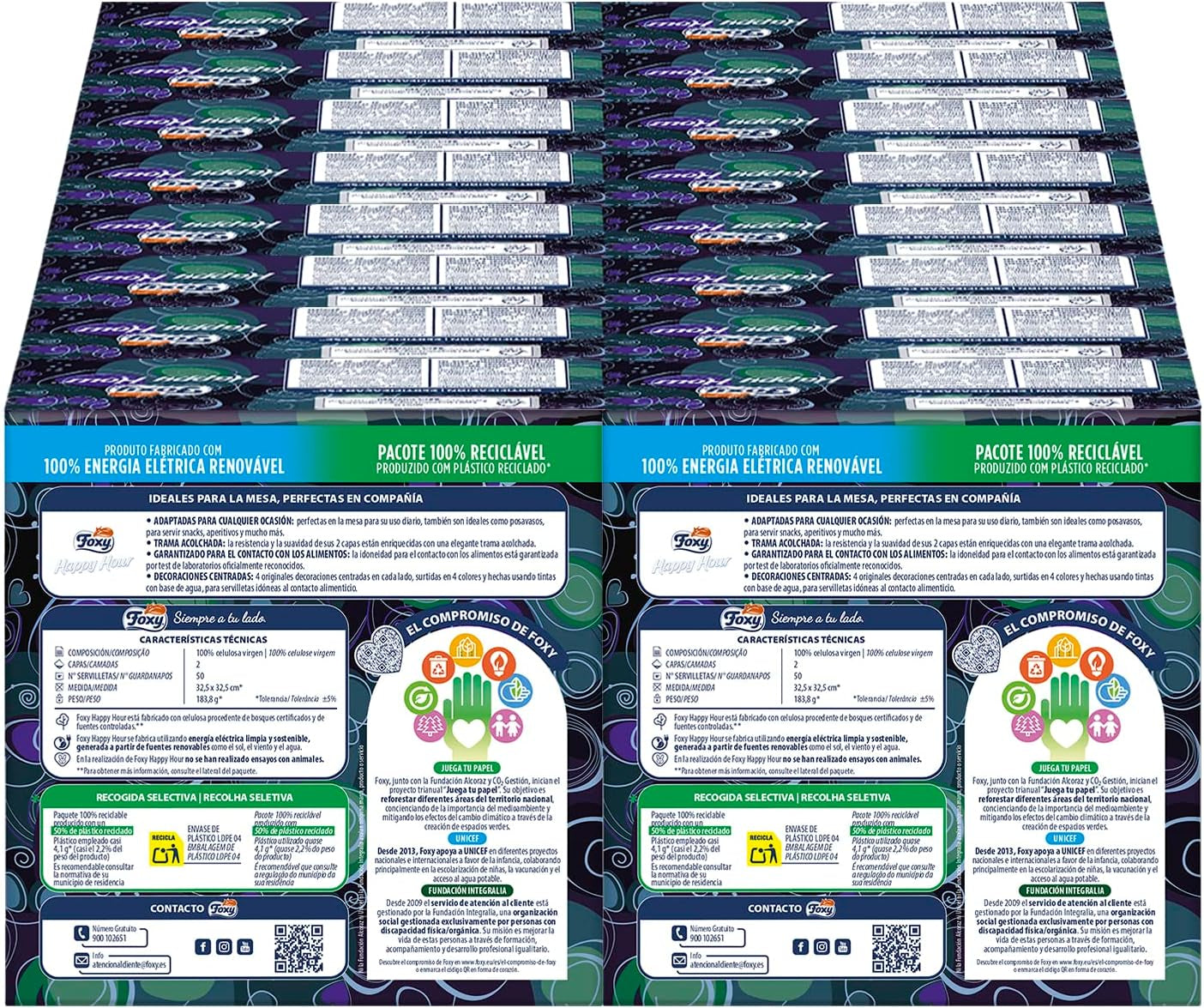 Happy Hour | Doppellagige Tücher | 16 Packungen à 50 Stück à 33 x 33 cm | FSC-zertifiziert | 100 % erneuerbarer Strom | Recycelbare Verpackung aus recyceltem Kunststoff