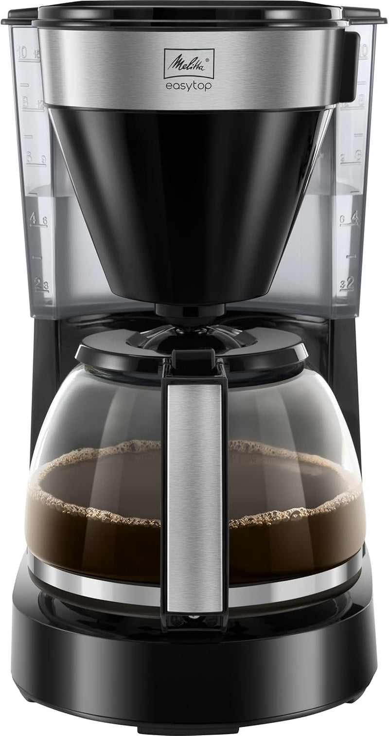 Melitta Easy Top – Espressomaschine mit Filter und Glaskaraffe, für bis zu 10 Kaffeetassen, Schwarz/Edelstahl