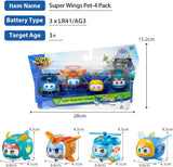Super Wings Super Pets 4 Stück Shine, Golden Boy, Jerome, Ellie, umschaltbarer Gesichtsausdruck, Blitzeffekt, tragbares Spielzeug für 3, 4, 5, 6, 7, 8 Jahre alte Jungen und Mädchen, 5,1 cm große Actionfiguren, Naty Shop