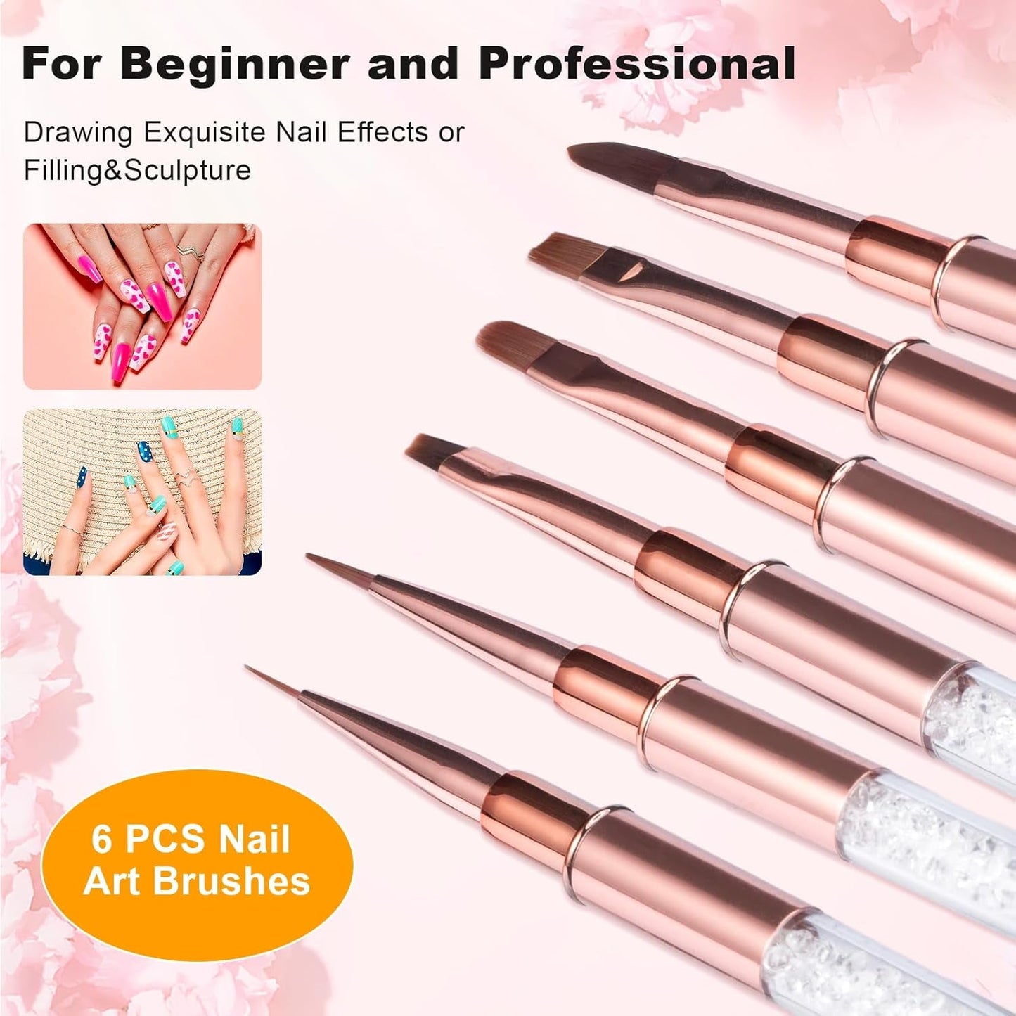 6 Stück Nagelbürsten mit Kappe, Nagel-UV-Gel-Acryl-Nagelbürste, Nagel-Gel-Pinsel, teilweise Nail-Art-Pinsel-Set