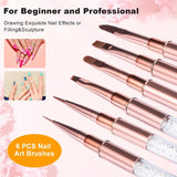 6 Stück Nagelbürsten mit Kappe, Nagel-UV-Gel-Acryl-Nagelbürste, Nagel-Gel-Pinsel, teilweise Nail-Art-Pinsel-Set