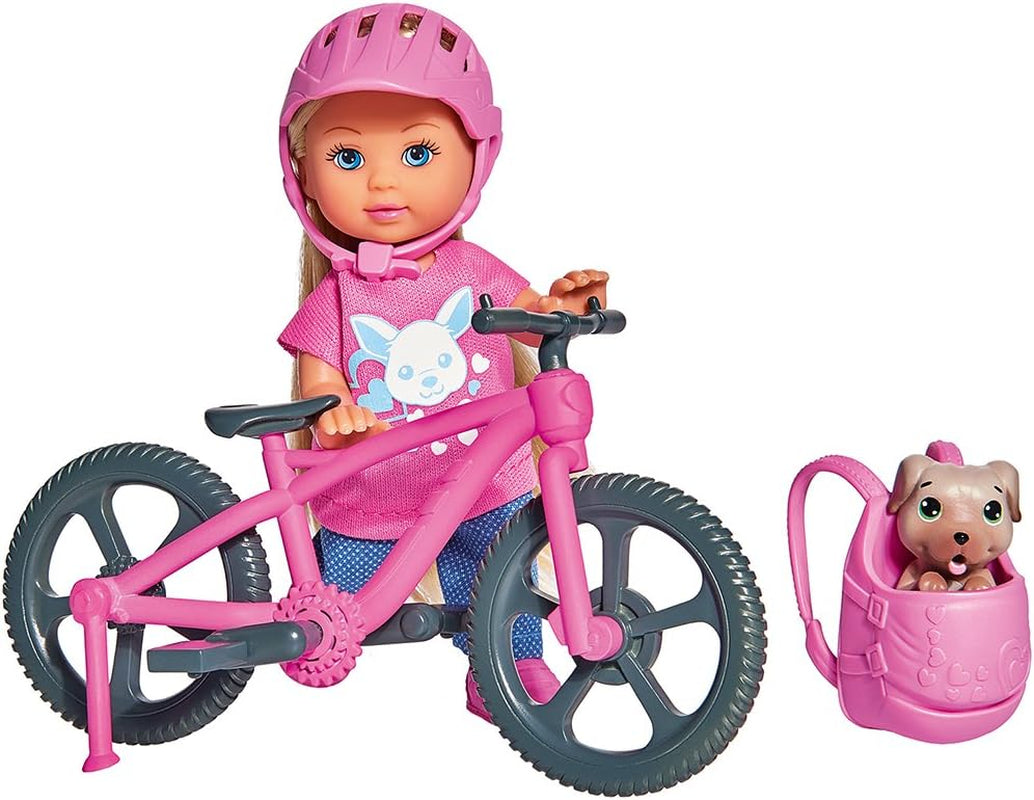Simba 105733273 – Evi Love Fun Holiday Bike Doll mit Fahrrad, Hund und Rucksack, Modepuppe, 12 cm, für Kinder ab 3 Jahren