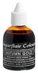 Sugarflair Airbrush-Lebensmittelfarbe Golden Gold, essbare flüssige Lebensmittelfarbe, Airbrush-Färbung für Kuchen, Muffins, Glasur und Kuchendekoration – 60 ml