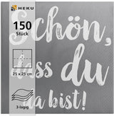 HEKU Cocktailservietten „Schön Dass Du Da Bist“, 3-lagig, 25X25Cm, 150 Stück I Elegantes Design I Ideal für Feiern I Praktisch verpackt