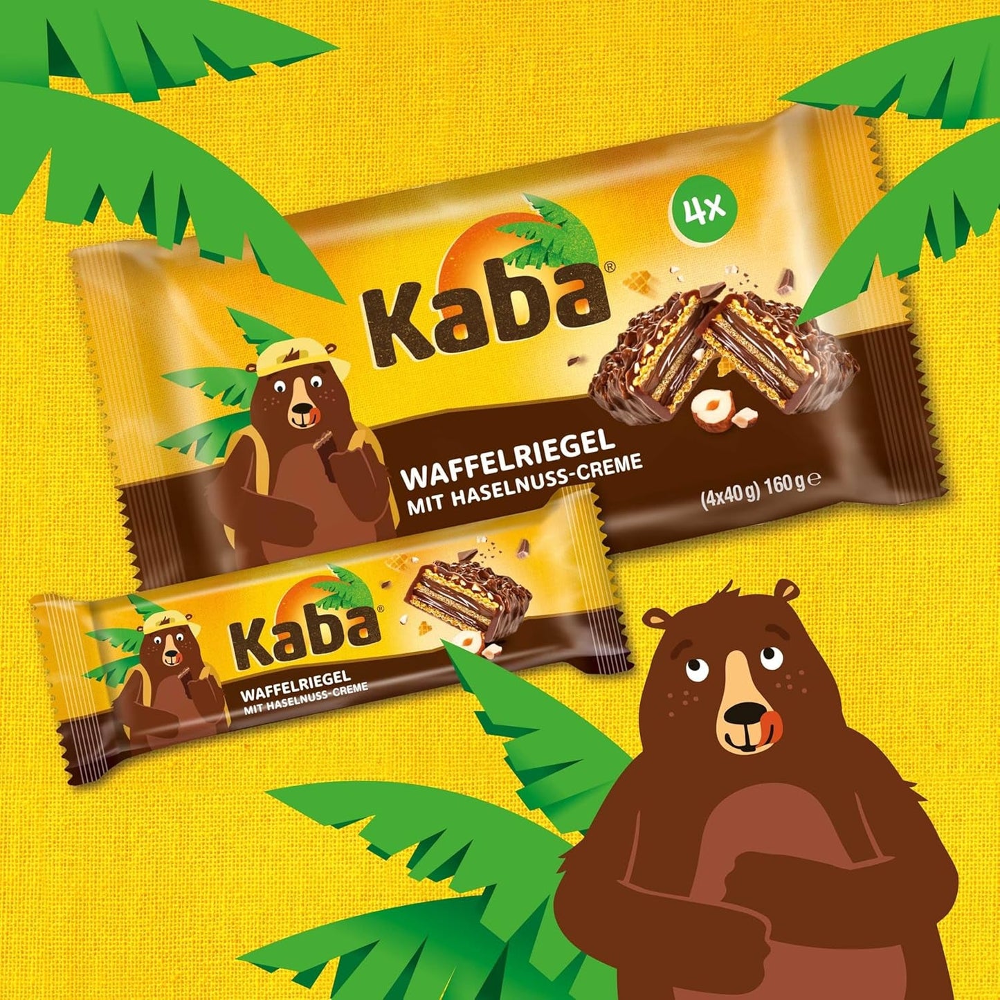 Kaba Neapolitanische Riegel 40g, 4 knusprige Riegel gefüllt mit Waffeln und feiner Haselnusscreme, im Multipack mit original Kaba-Geschmack
