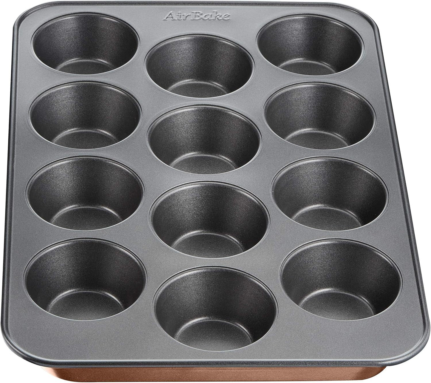 Tefal Airbake J2555014 Muffinform, Antihaftbeschichtung, Karbonstahl, Braun, 29 x 41 cm Formen und Bleche zum Backen Naty Shop